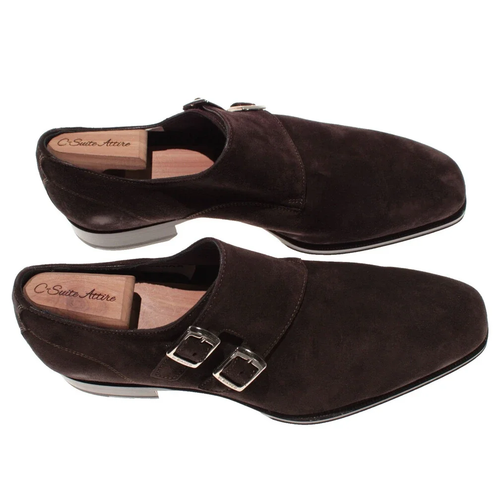 Di Bianco NWOB Double Monk Strap Dress Shoes Size 9 US in Brown Suede